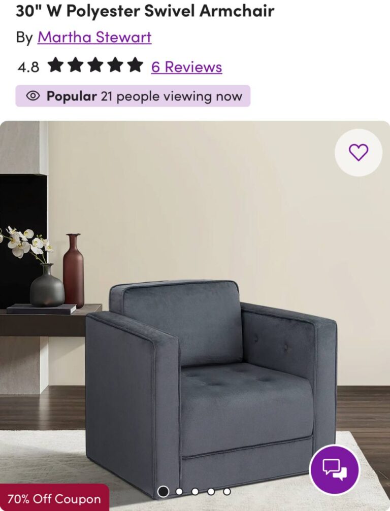🔥 30″ W Polyester Swivel Armchair  — $61.50  70% off