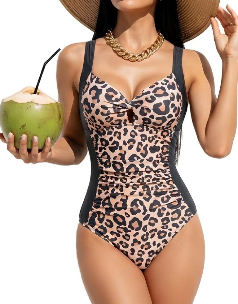 🔥 One Piece Swimsuits for Women Tummy Control Ruched Twist Front Bathing Suits Vintage V Neck Swimwear  — $9  (was $37)
