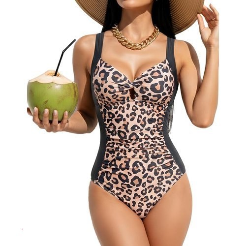 🔥 One Piece Swimsuits for Women Tummy Control Ruched Twist Front Bathing Suits Vintage V Neck Swimwear  — $9.99  (was $37)