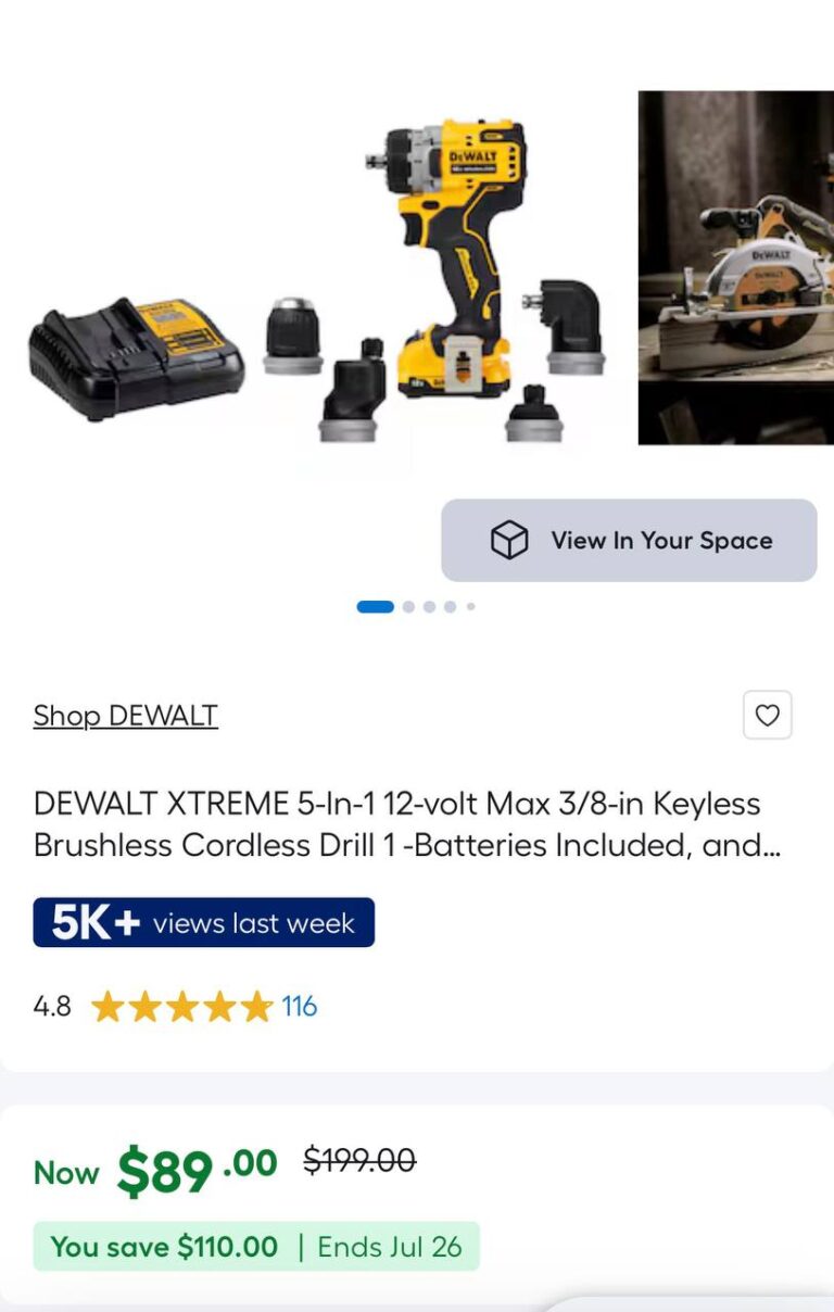 🔥 DEWALT XTREME 5-In-1 12-volt Max 3/8-in Keyless Brushless Cordless Drill 1 -Batteries Included  — $89  (was $199)