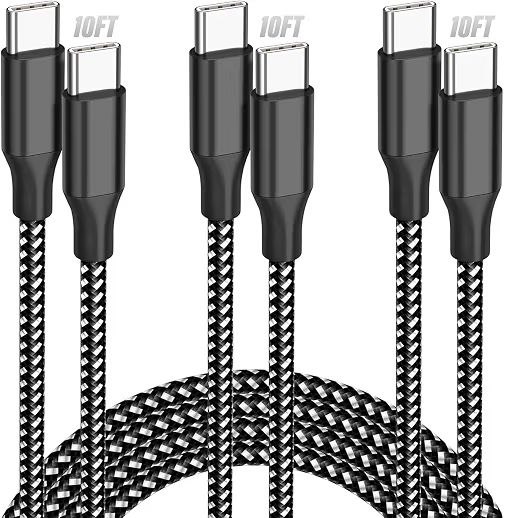🔥 SwaggWood 60W USB C to USB C Cable 10ft 3 Pack Fast Charging Braided Cord  — $3