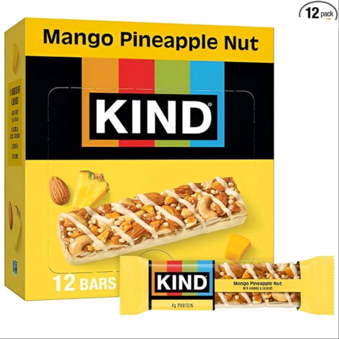 🔥 KIND Healthy Snacks Bars, Mango Pineapple Nut, Gluten Free, High Fiber Snacks, 4g Protein, 12 Count  — $4  (was $11)
