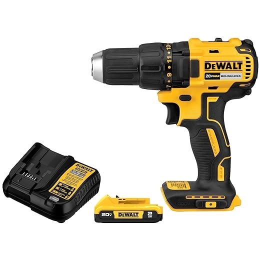 🔥 DEWALT 20V MAX Cordless Drill Driver Set, Electric Drill, Brushless 1/2 In 2 Speed, 2.0 Ah Battery and Charger Included,