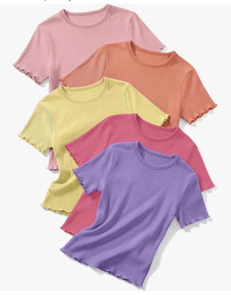 🔥 5 Pack Toddler Girl T Shirts Crew Neck Short Sleeve Ribbed Tops Baby Girls Lettuce Trim Cotton Shirts 18M-5T  — $11  (was $39)