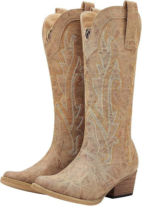 🔥 HISEA Rollda Cowboy Boots for Women, Cowgirl Boots, Comfortable Western Boots Embroidered Pointy Toe for Country Concert