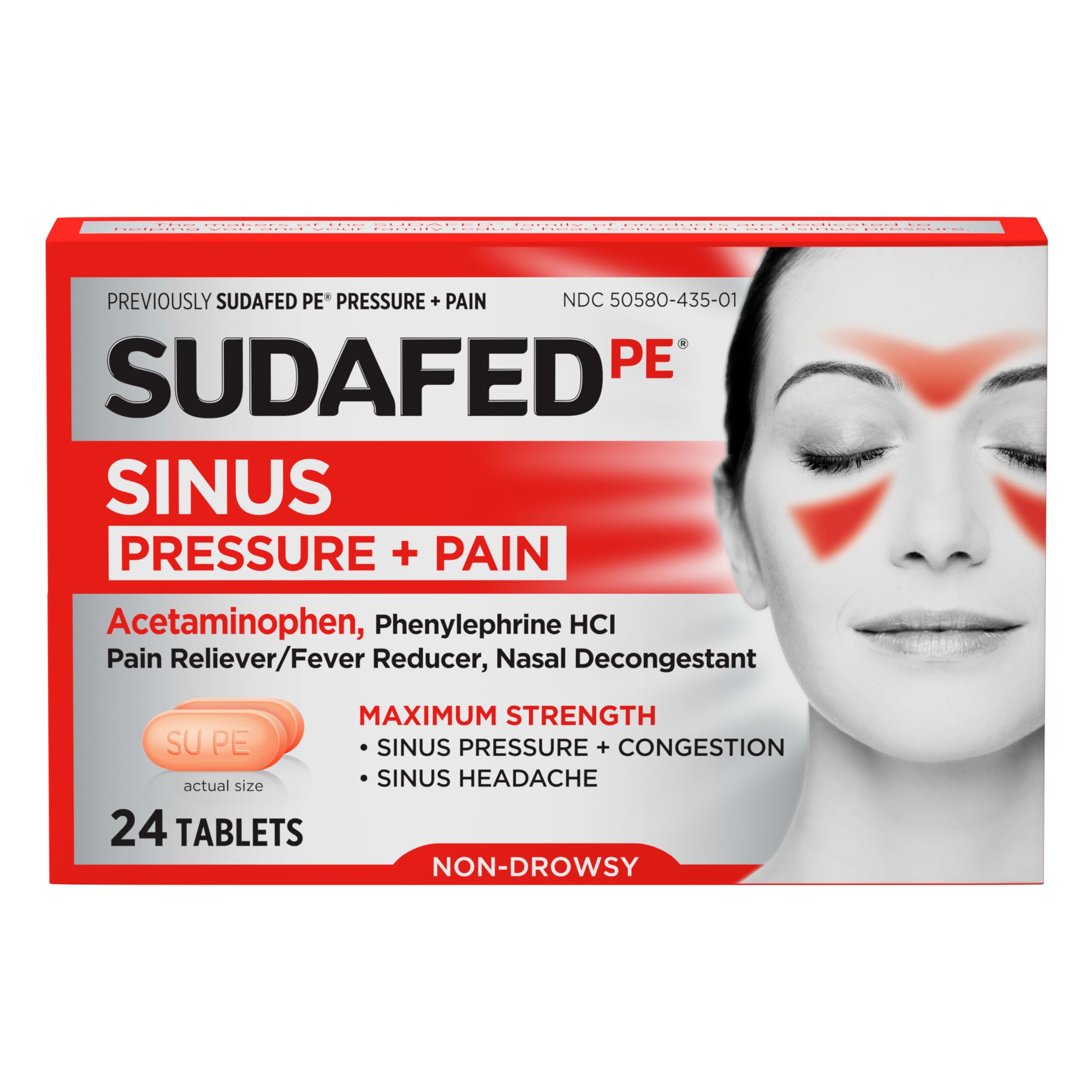 Sudafed PE Sinus Pressure + Pain Relief Tablets, Non-Drowsy