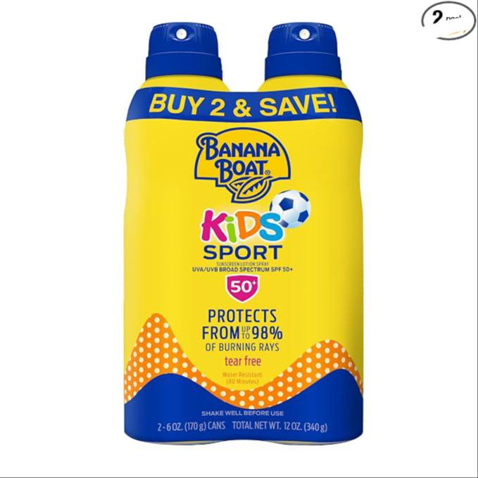 🔥 Banana Boat Sport Kids Sunscreen Spray SPF 50, 6 oz (2 Pack)  — $4  (was $13)