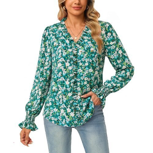 🔥 GRACE KARIN Womens Boho Tops Dressy Casual Ruffle Chiffon Blouses | V Neck  — $7.00  (was $29.99)