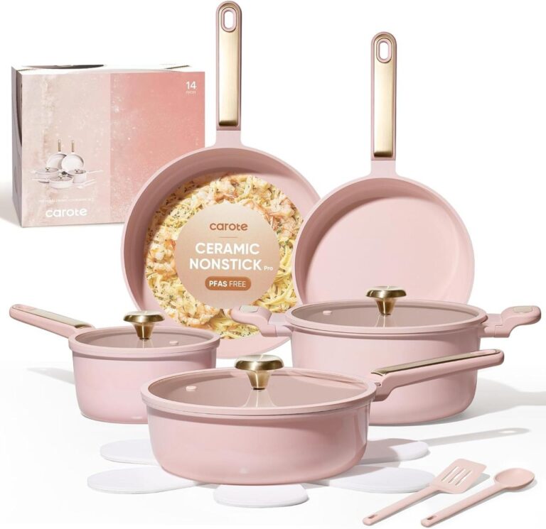 🔥 CAROTE Ceramic Cookware Set Nonstick, 14pcs Pots and Pans Set