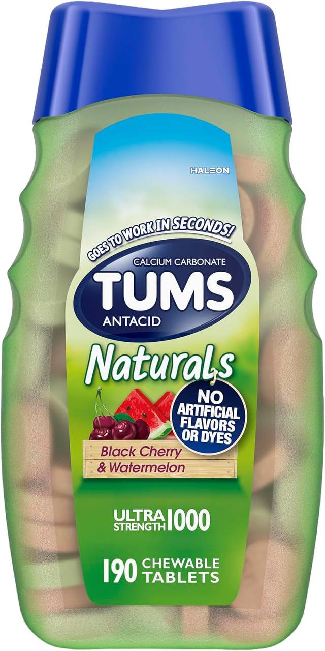 🔥 TUMS Naturals Antacid Chewable Tablets, Black Cherry & Watermelon 190 Count | Ultra Strength Formula, Neutralizes Acid I  — $6  (was $16)