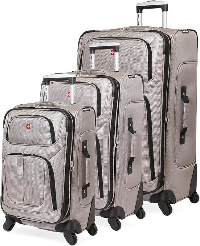 🔥 SwissGear Sion Softside Expandable Roller Luggage, Pewter, 3-Piece Set (21/25/29)