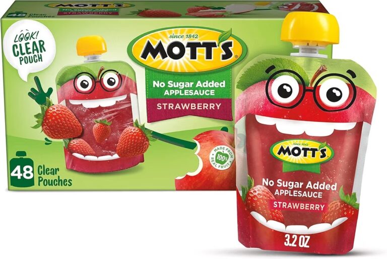 🔥 Mott’s No Sugar Added Strawberry Applesauce, 3.2 Oz Clear Pouches, 48 Count (4 Packs Of 12), Good Source Of Vitamin C, N  — $17  (was $31)