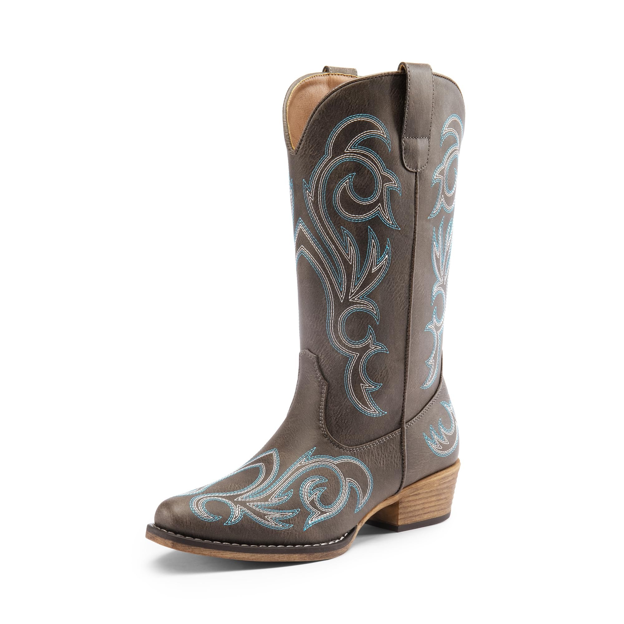 DREAM PAIRS Women's Cowboy Cowgirl Mid Calf Boots,Brown,8.5