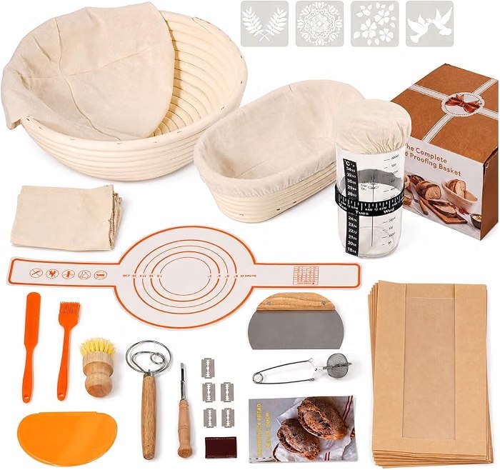 🔥 Sourdough Bread Baking Supplies with Banneton Baskets & Baking Tools  — $16  (was $32)