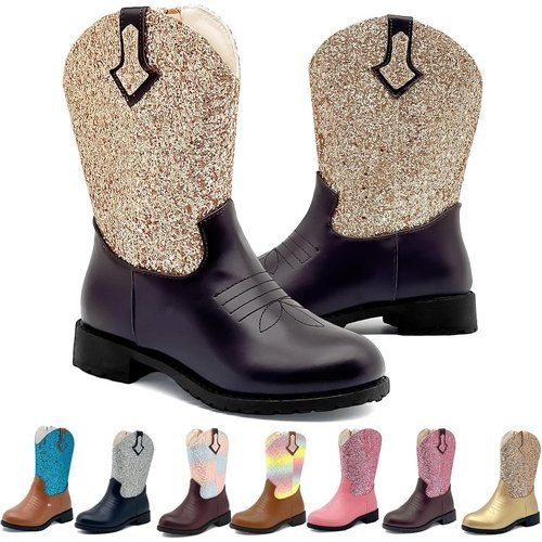 🔥 Girls Cowgirl Boots Cowgirl Western Boot for Kids Mid Calf Glitter Toddler  — $8.63  (was $17.27)