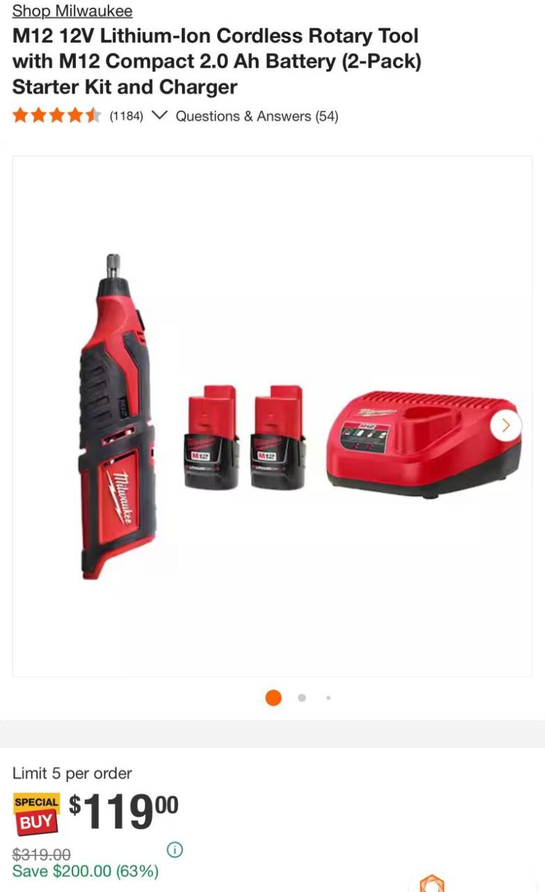 🔥 Milwaukee M12 12V Lithium-Ion Cordless Rotary Tool with M12 Compact 2.0 Ah Battery (2-Pack) Starter Kit and Charger  — $119  (was $319)