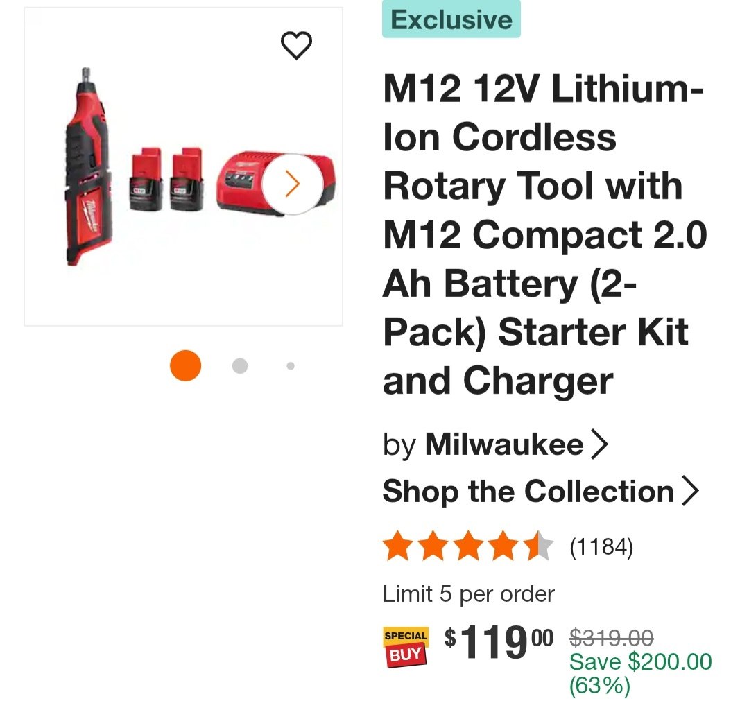 M12 12V Lithium-Ion Cordless Rotary Tool with M12 Compact 2.0 Ah Battery (2-Pack) Starter Kit and Charger