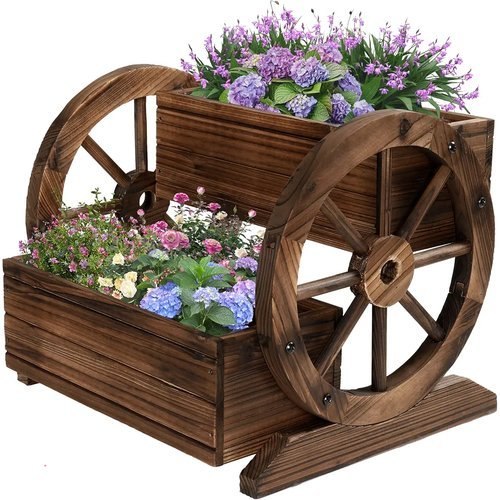 🔥 OIPRTGFJ Wooden Wagon Planter Box, Garden Planter with Wheels  — $49.90  (was $99.99)