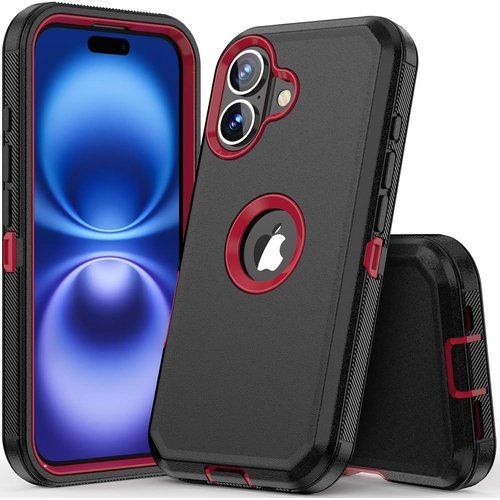 🔥 COOYA for iPhone 16 Case Full Body Drop Protection, 6.1-inch Black+Red  — $4.99  (was $9.98)