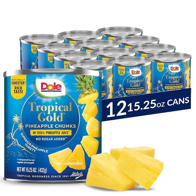 🔥 Dole Canned Fruit, Tropical Gold Pineapple Chunks in 100% Pineapple Juice, Gluten Free, Pantry Staples, No Sugar Added,   — $17  (was $30)