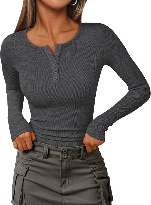 🔥 Long Sleeve Knit Tops – Women’s Ribbed Henley Shirts V Neck Button Down Blouses Womens Casual Slim Fit Basic Tunic  — $4  (was $14)