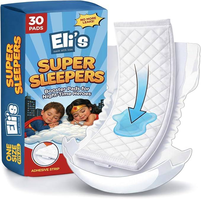 🔥 Eli with Love Super Sleepers Baby Diaper Booster Pads – 30 Pads – Overnight Leak Protection – Absorbent Diaper Inserts f  — $5  (was $9)