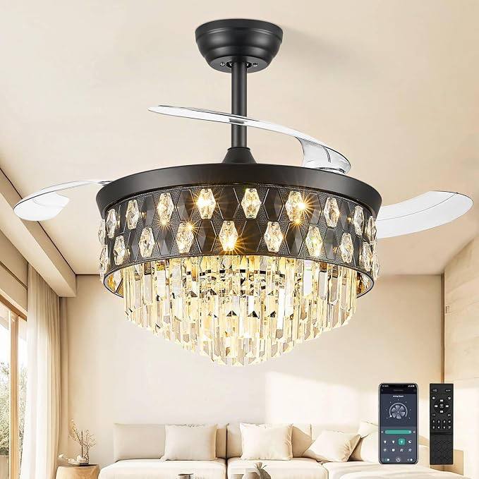 🔥 42” Fandelier Ceiling Fan with Light, Chandelier Ceiling Fans with Lights, Crystal Ceiling Fans for Bedroom Living Room  — $71  (was $169)