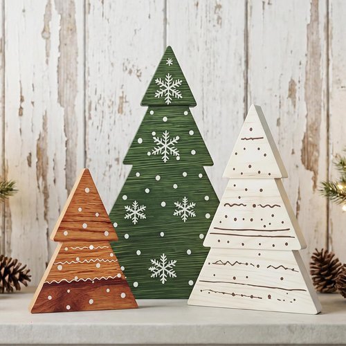 🔥 KLYRO Christmas Decor, 3Pcs Wooden Tabletop Christmas Tree Decorations  — $10.99  (was $24.99)