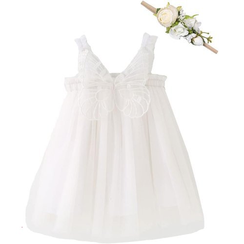 Bow Dream Baby Tulle Dress for Girls with Flower Headband