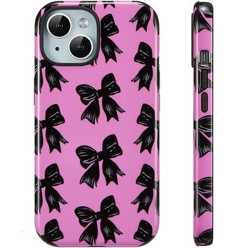 QLTYPRI Case for iPhone 15 for Girls Women, Rose Red/Black Ribbon Bow