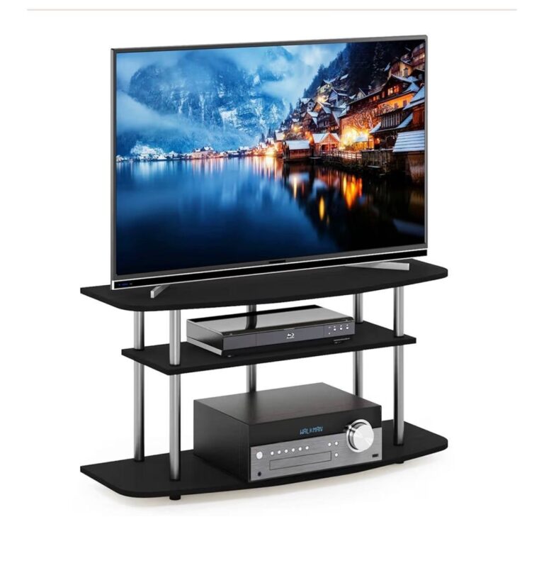 🔥 Furinno Frans Turn-N-Tube TV Stand for TV Size up to 43 Inch, 3-Tier, Black Oak