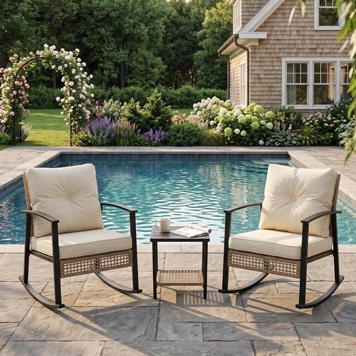 🔥 TARKARI 3-Piece Patio Rocking Chairs Set of 2  — $150.99  (was $299.99)