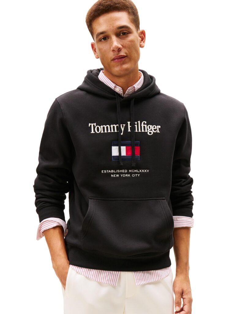 🔥 Tommy Hilfiger Men’s Medium Weight Cotton Hoodie Sweatshirt With Embroidered Logo  — $44.91