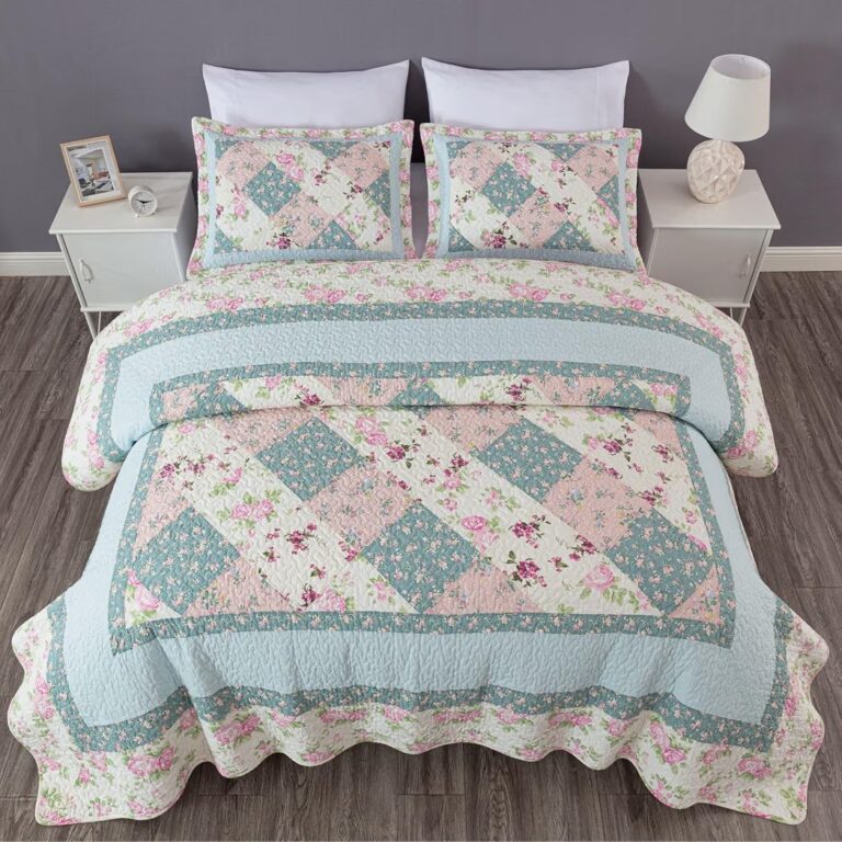 🔥 Chezmoi Collection Gayle 2-Piece Cotton Patchwork Quilt Set – Vintage Washed Floral, Soft Breathable Reversible Quilt fo  — $27  (was $69)