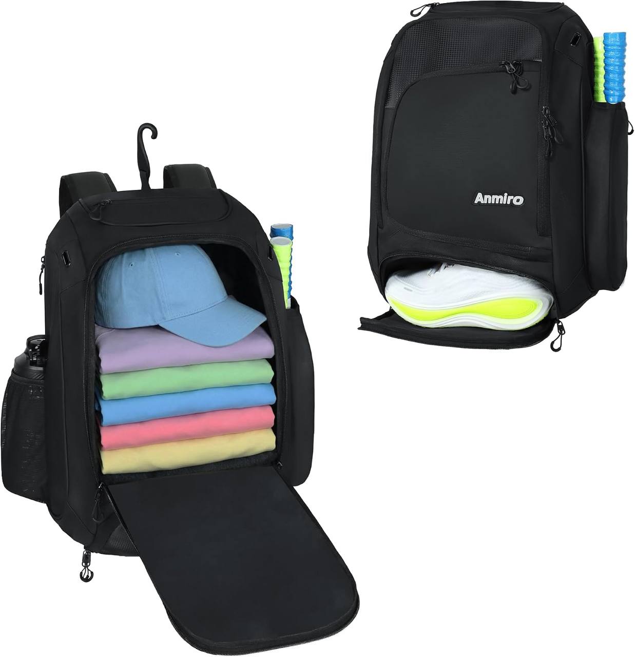 50L Pickleball Bag with Shoe Compartment & Retractable Cup Holder, Padel Backpack Fits 4-10 Paddles, Versatile Travel Sp