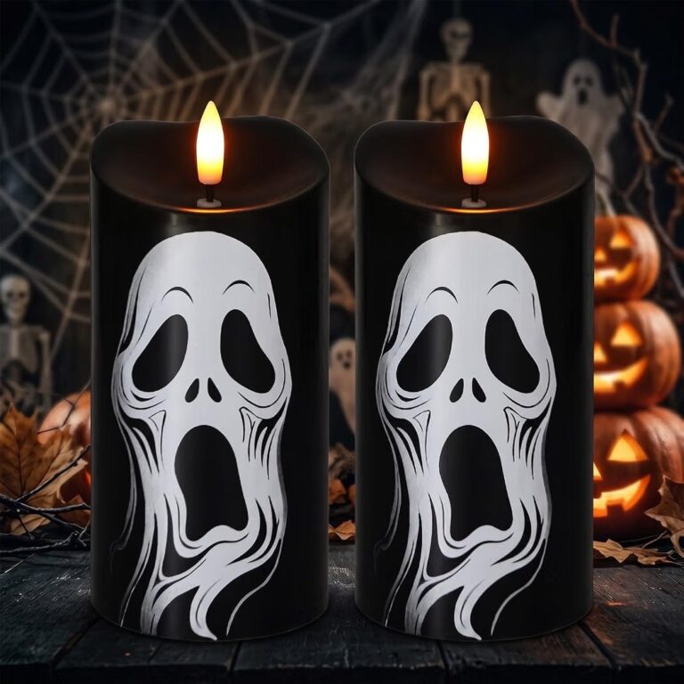 Halloween Black Flameless Pillar Candles with Ghost Decals, 2PCS — $9 (was $19)