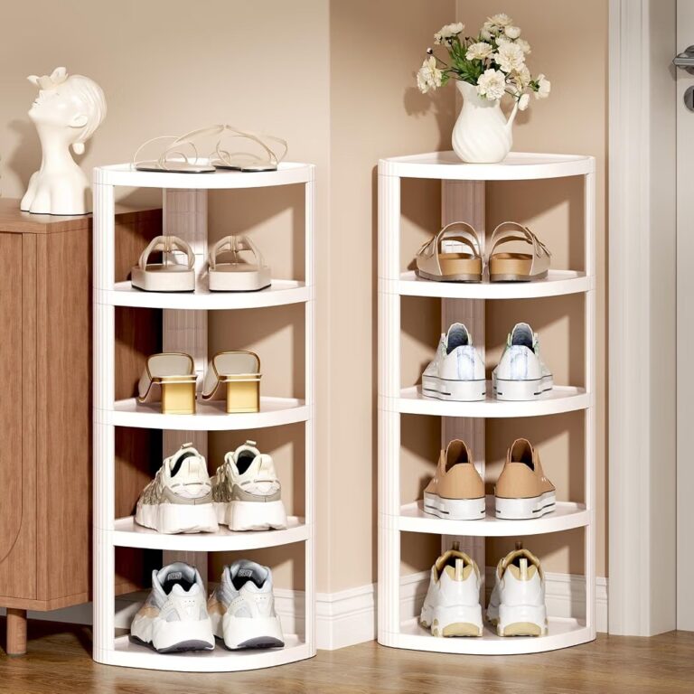 10 Tier Vertical Plastic Shoe Rack, Stackable Corner Shoe Rack, Off White — $17 (was $25)